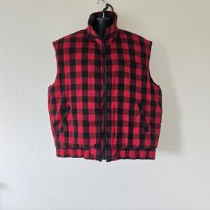 Branded Lion Vest Mens XL Red Buffalo Check Pockets Flannel  Utility Vintage
